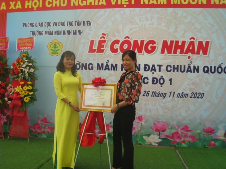  Trường Mầm non Bình minh huyện Tân Biên đạt chuẩn quốc gia  mức độ 1.